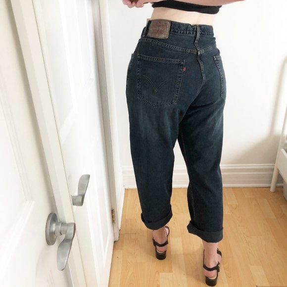 Vintage Levi's Loose Straight High Waisted Ribcage Wedgie Mom Dad Black Wash 569 - Picture 2 of 11